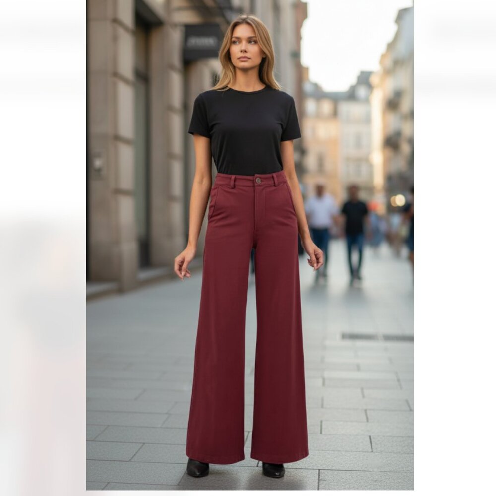 NWT KUT from the Kloth Women's Meg-Wide Leg Pant Wine SZ-18